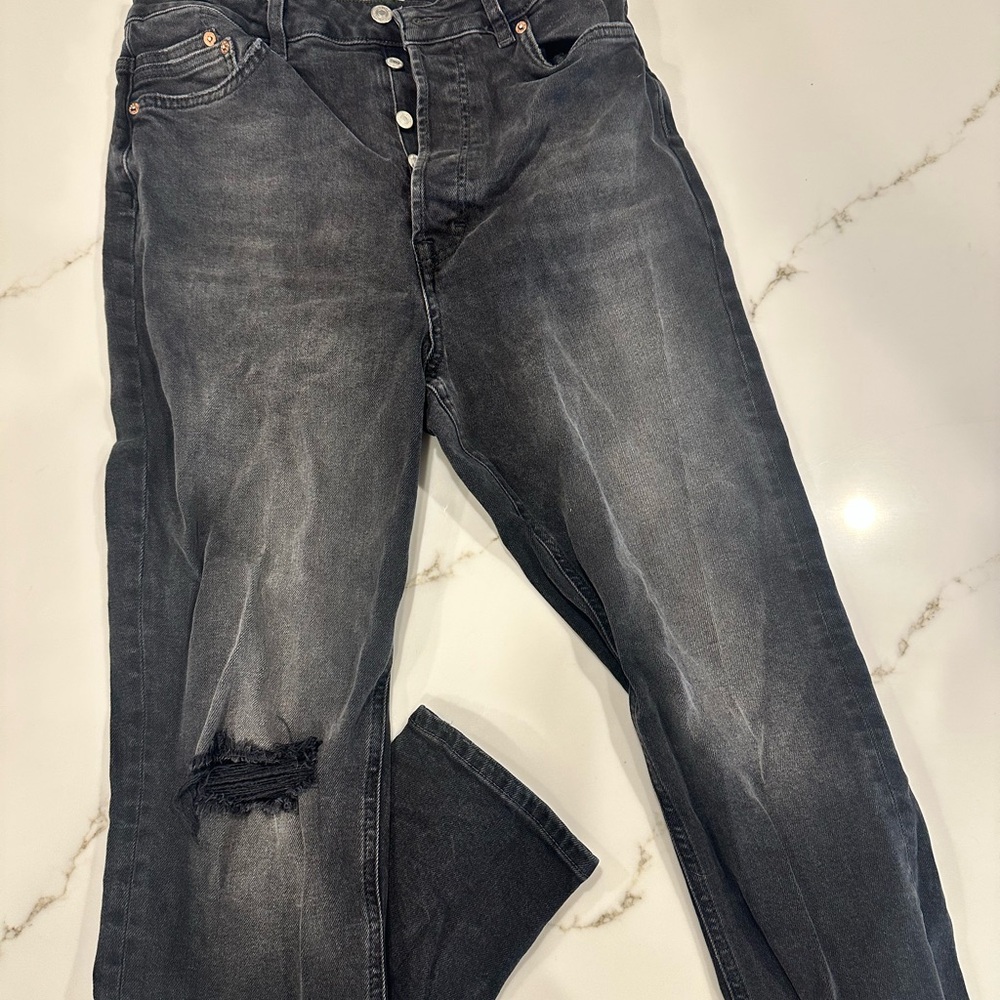 We The Free Button Fly Distressed Straight Jeans – Dark Gray – 30